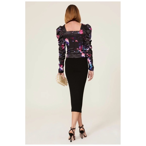 Badgley Mischka Rent the Runway Printed Bustier Top Comfy Satin in 0 2 4 6 8 - Picture 4 of 5